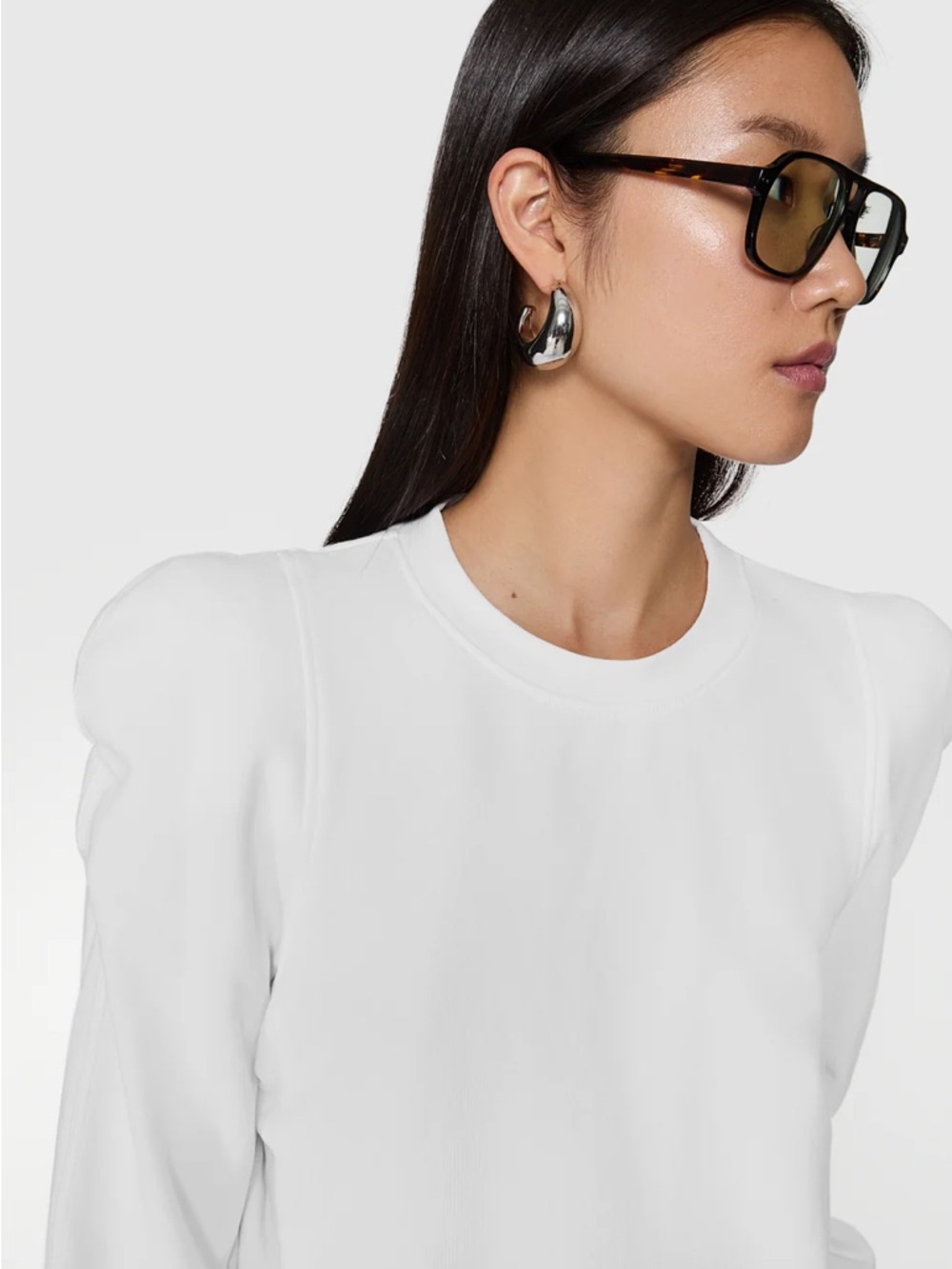 Rebecca Minkoff White Puff-Sleeve Crewneck Sweatshirt